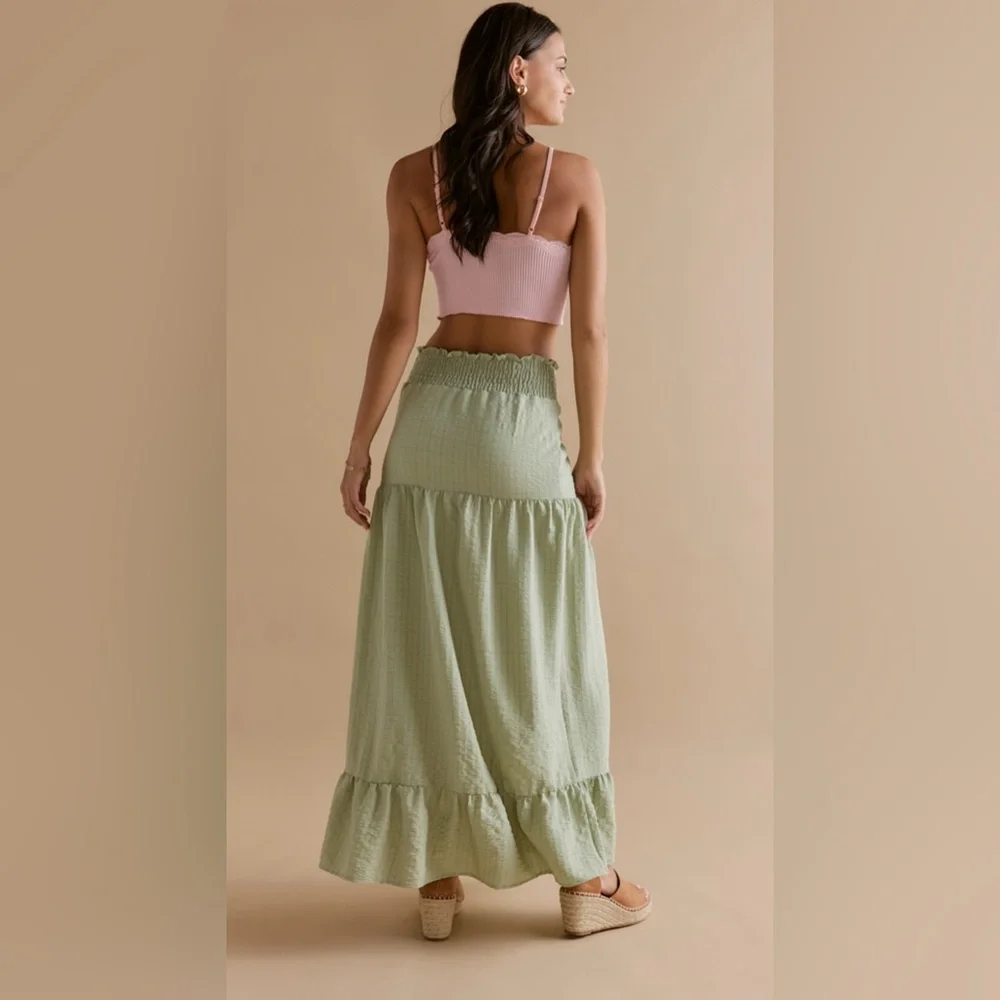 NWT Francesca’s Shelly Ruffle Waist Tiered Slit Maxi Skirt - Picture 2 of 5